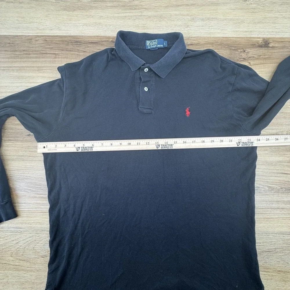 Ralph Lauren Polo‎ Shirt Mens Large Black Long Sleeve Pony Solid Cotton Vintage